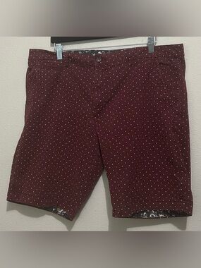Denim & Flower Men's Burgundy Polka Dot Flat Front Shorts, Sz 38